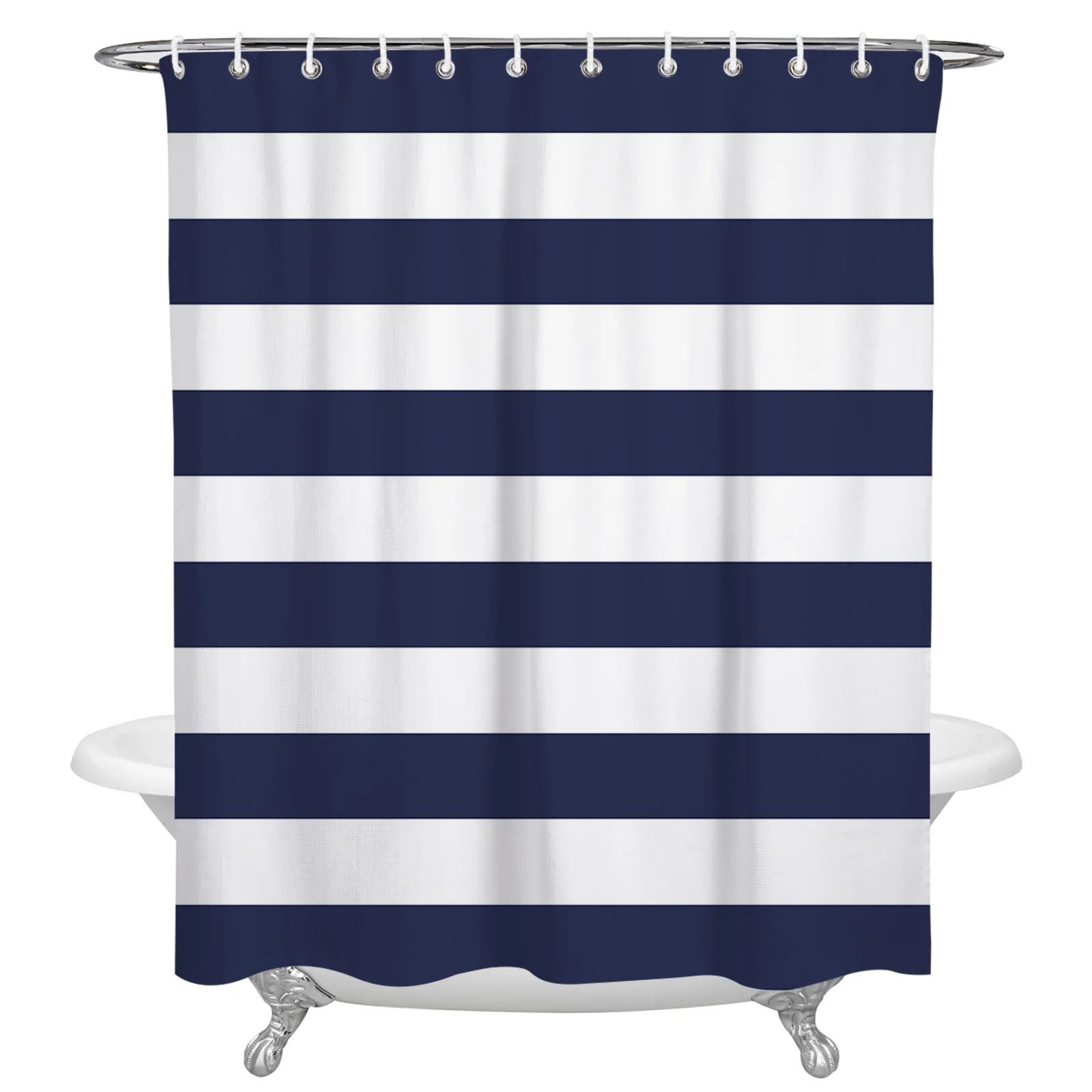 Navy Blue White Stripes Waterproof Bathroom Decoration Shower Curtain With Hook Printed Bathtub Curtains Bathroom Accessories