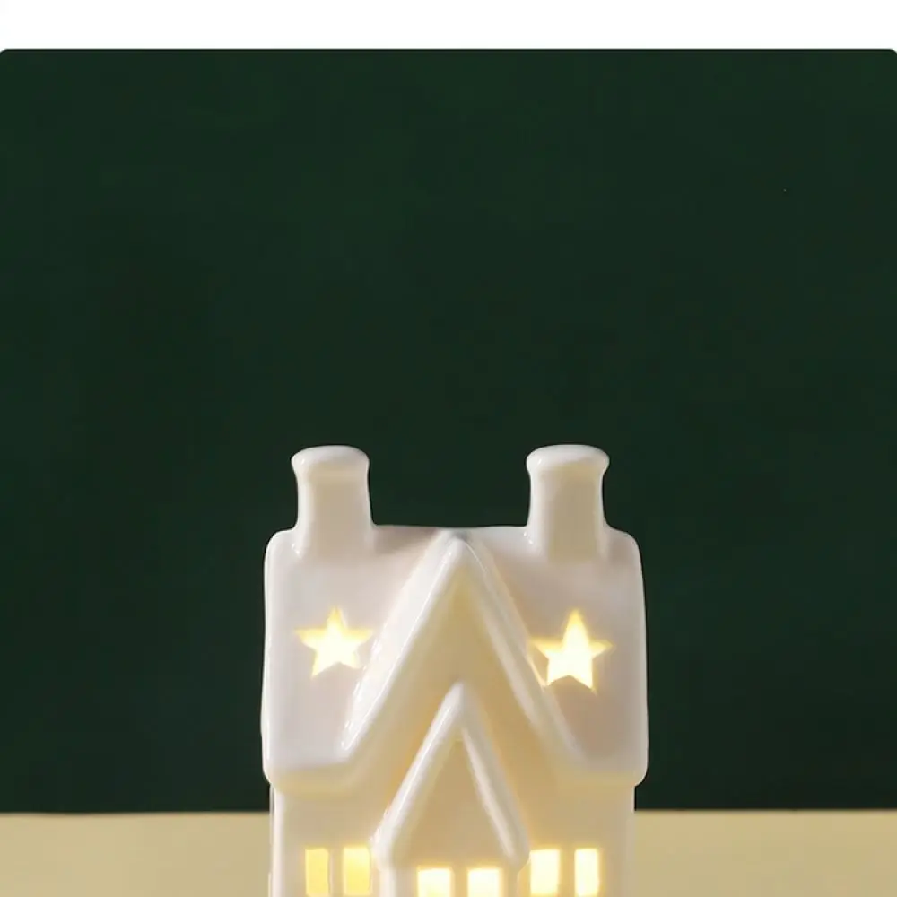 Elegant Ceramic House Decorative Figurine Hollow Out Candle Stand LED Night Light Festive Home Decor Gift Idea