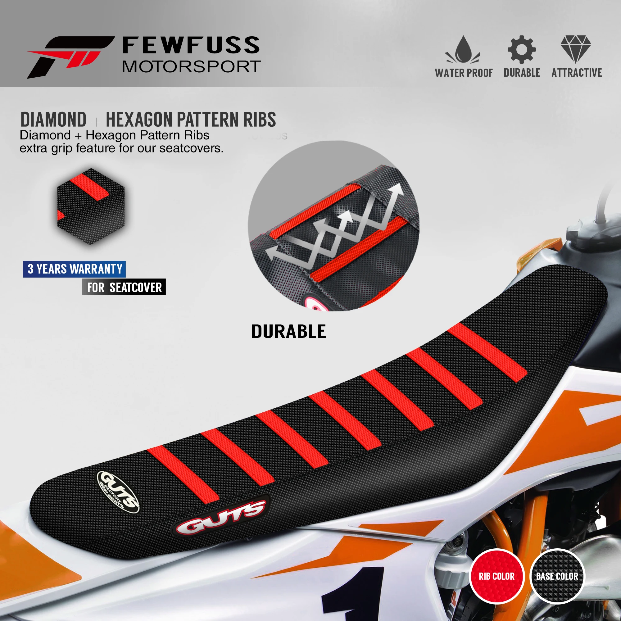 

FEWFUSS Motorcycle Black Ribbed Seat Cover Waterproof Protection Seat Accessories For SX EXC KX CRF YZF WR TC TE