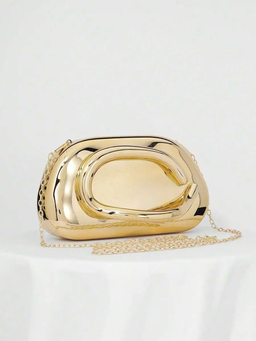 

Vintage Metal Frame Clutch Bag With Chain Strap For Evening Party Formal Occasion