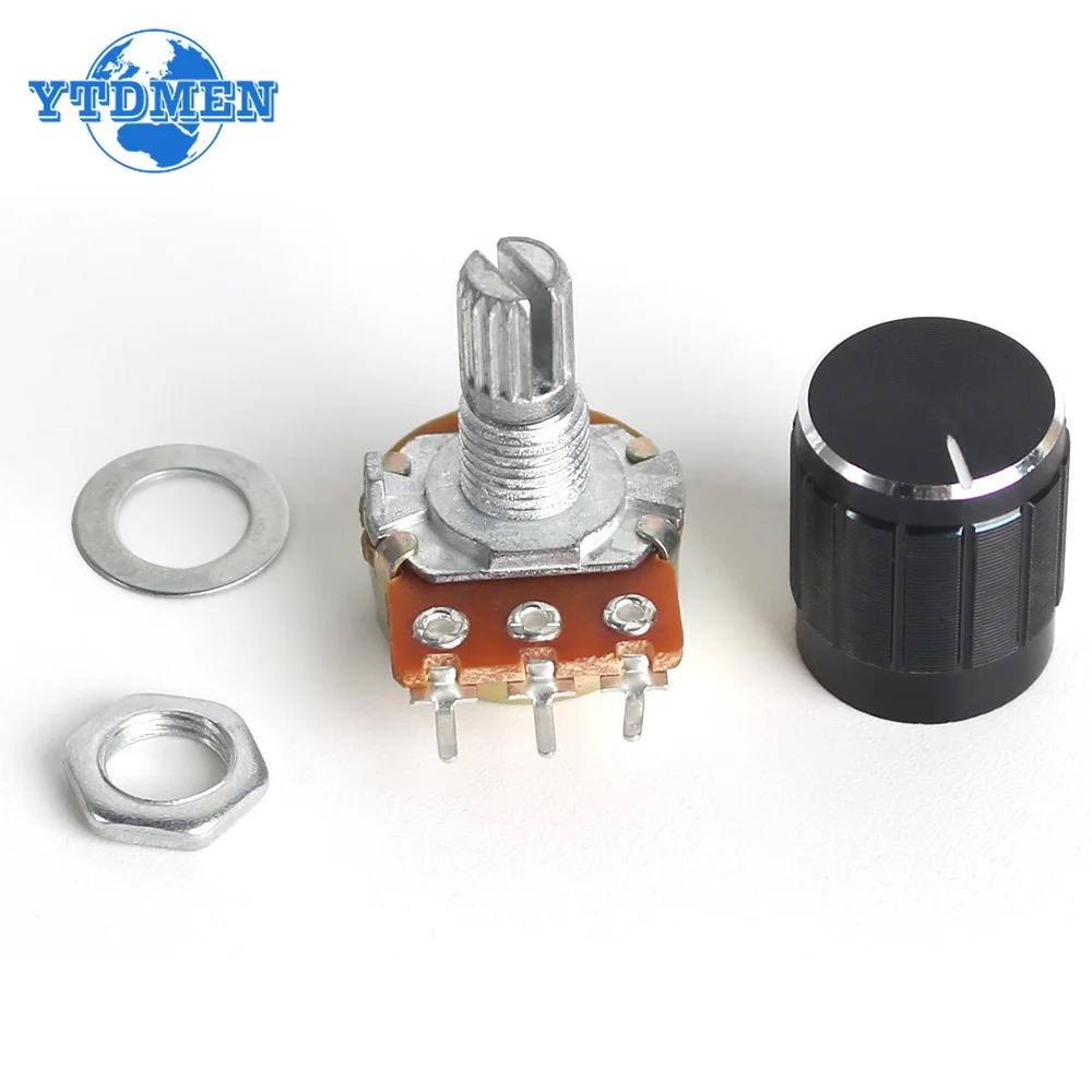 5 Set WH148 Linear Taper Rotary Potentiometer Resistor 15mm 3pin 1K 2K 5K 10K 20K 50K 100K 250K 1M with Black Aluminum Knob Kit