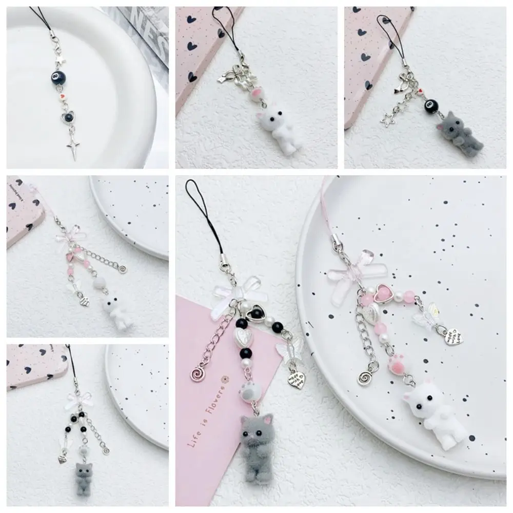 

Flocking Flocking Cat Phone Lanyard Anti Lost Phone Strap 3D Kitten Mobile Phone Chain Korean Keychain Cat Cell Phone Charm