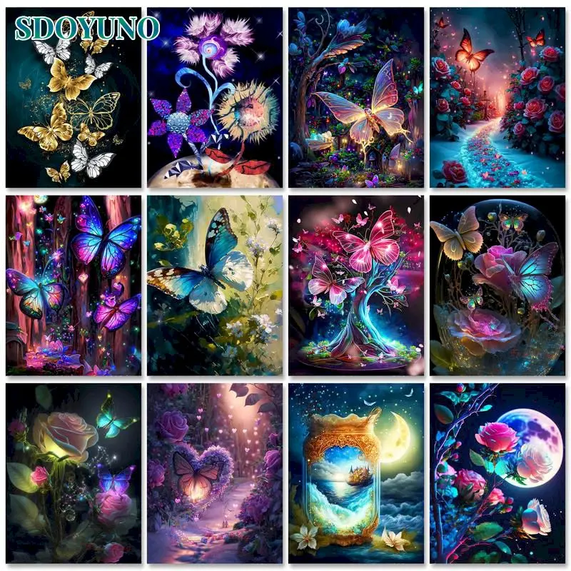 

SDOYUNO Acrylic Paint By Numbers Fantasy Butterfly DIY Kit Picture Canvas Painting Drawing By Numbers Unique Gift For Home Decor