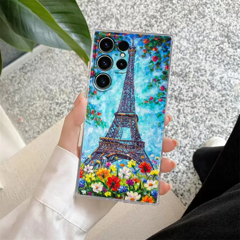 Cat Van Gogh Starry Night Oil Painting Phone Case For Samsung Galaxy S24 S23 Ultra S22 S20 Plus S21 FE Clear Cases Cover Fundas