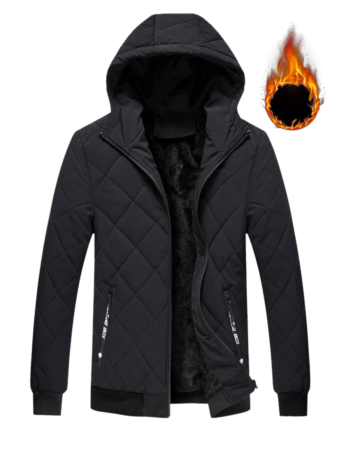 

Men's Winter Fleece-Lined Thickened Jacket with Diamond Pattern Hooded Cotton Coat, Windproof and Warm, Suitable for Outdoor Sports and Leisure