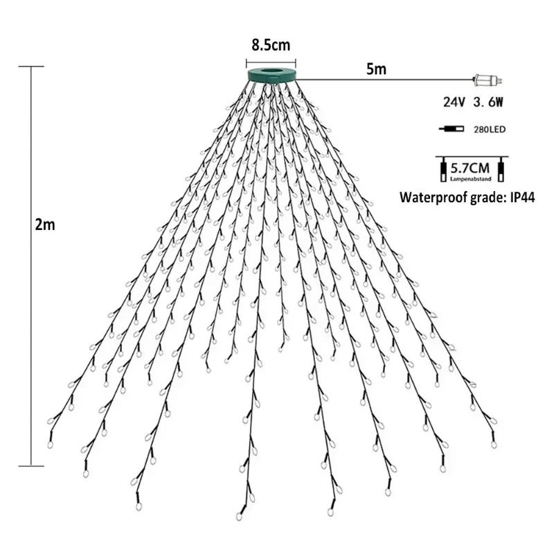 سلسلة أضواء شجرة عيد الميلاد ، حديقة خارجية ، إكليل شلال خرافي ، مصابيح للعطلات ، الزفاف ، السنة الجديدة ، عيد الفصح ، حفلة منزلية ، 280 ليد