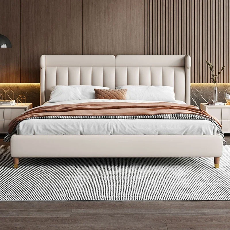 Elegant Modern Wood Double Beds White Nordic Pretty Comferter Luxury Queen Bed Leather Italian Cama Box Casal Bedroom Furniture