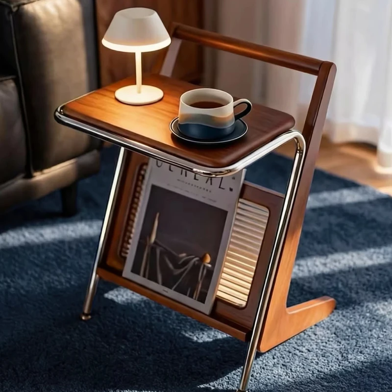 Medieval Bauhaus style solid wood coffee table bedside tea removable shelf sofa side storage very narrow small table cabinet