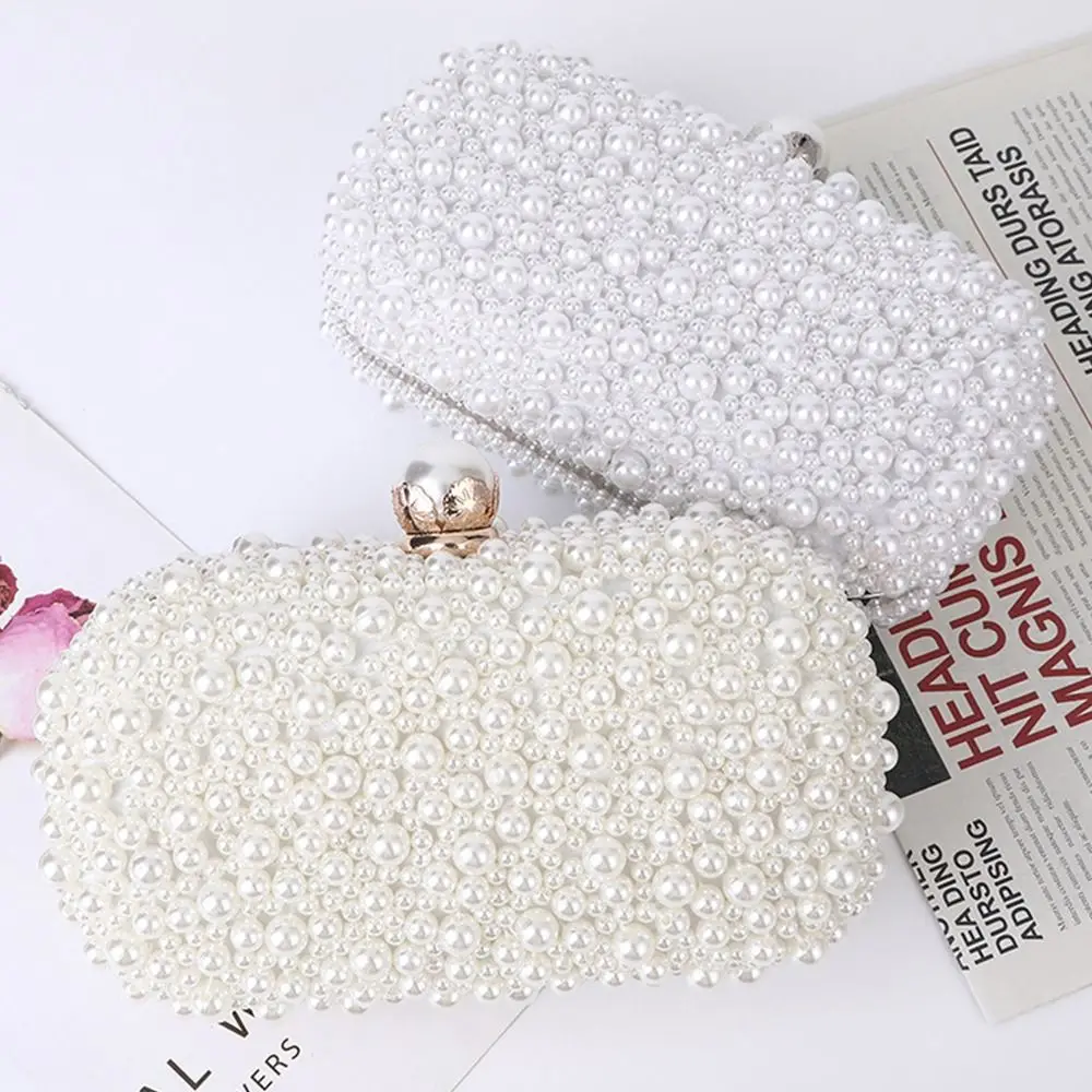 

Soft Surface Buckle Pearl Dinner Bag White Pearl Chain Shoulder Women Shoulder Bag Fashion Designer Luxury Design Square Bag