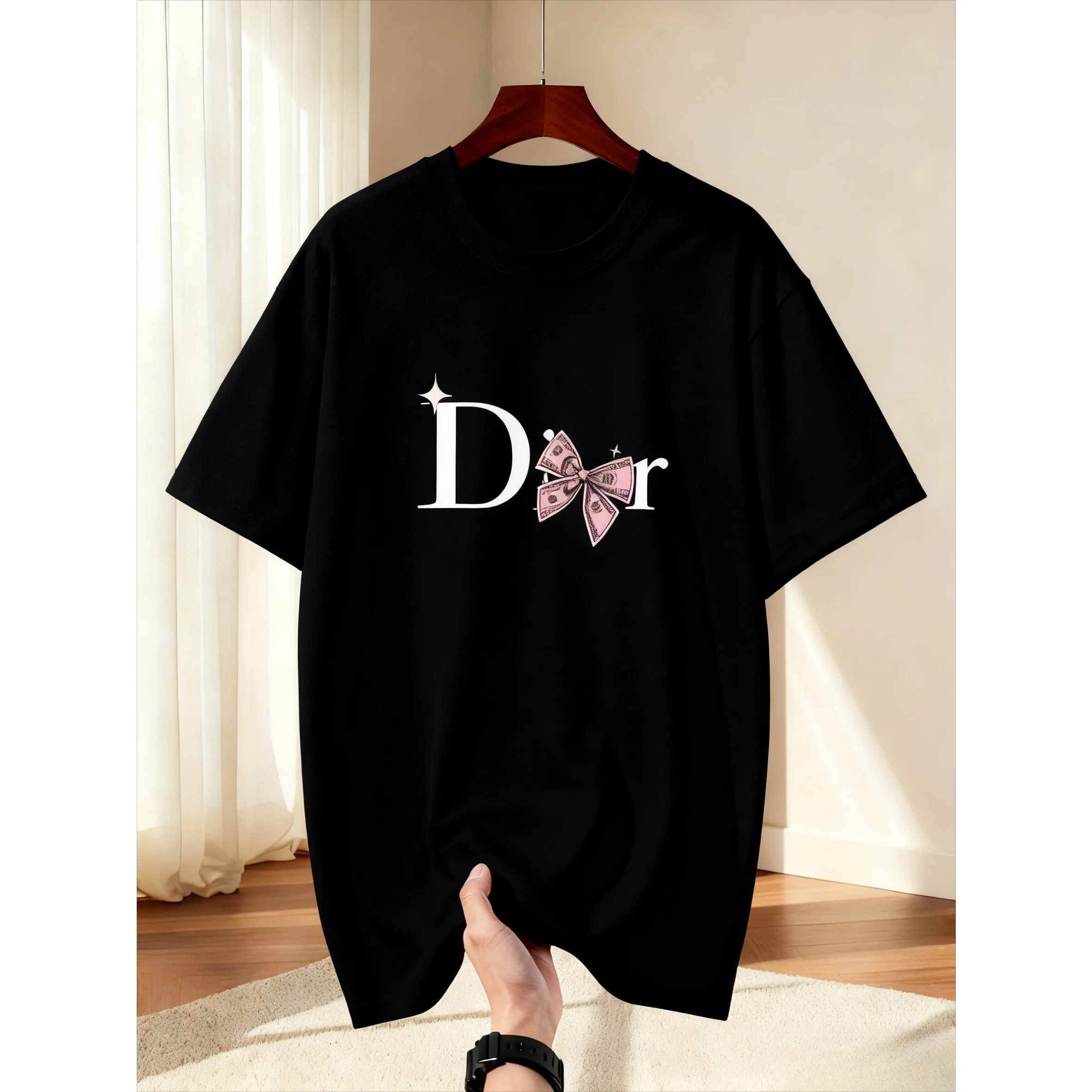 

2026, весенне-летняя футболка из чистого хлопка, модная повседневная футболка с короткими рукавами и буквенным принтом для новых мужчин и женщин