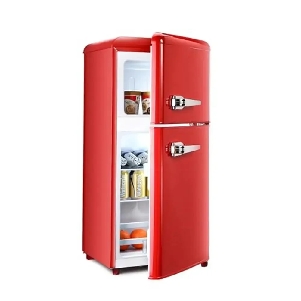 Refrigerador Congelador Compacto Doble Puerta Combo 3,2 cu. Bandejas de hielo rojas con capacidad de pies, estante de vidrio, configuración de almacenamiento versátil, cocina