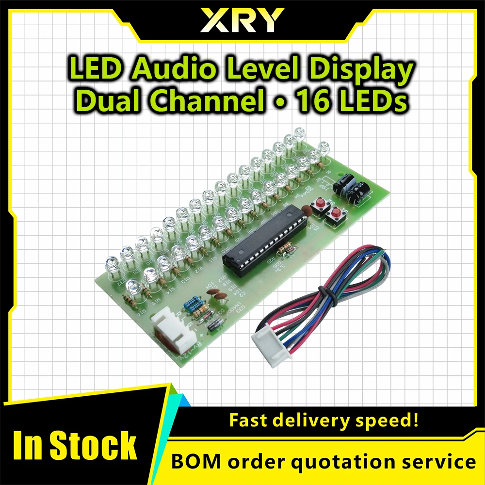 MCU Adjustable Display Pattern LED VU Meter Level Indicator Amplifier Audio 16 LED Dual Channel Green lamp light DC 8V to 12V
