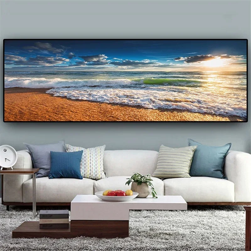 Blue Ocean Beach Scenery Canvas Painting Natural Sky Sea Beach Landscape Wall Art Poster Prints Home Decor Gifts Frameless