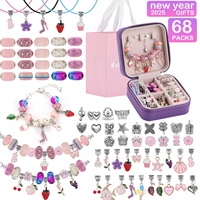 68Pcs Beading Kit with a Violet Jewelry Box- Pink Charms Bracelet Making Kit, DIY Beaded Bracelet Necklace Making Gift Box