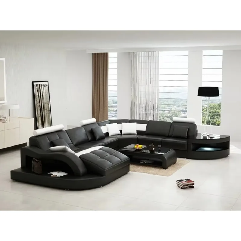 Freizeit-Wohnzimmermöbel. Modernes Wohnzimmer-Kombinationssofa aus Leder