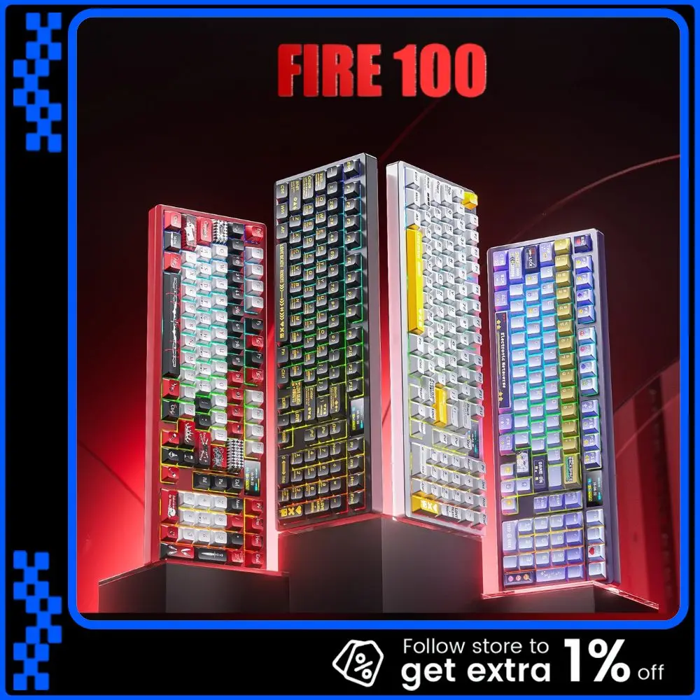 

Механическая клавиатура AULA Fire100, 3 режима, игровая клавиатура из алюминиевого сплава, 8000 мАч, прокладка RGB, аксессуар для геймера с горячей заменой и экраном