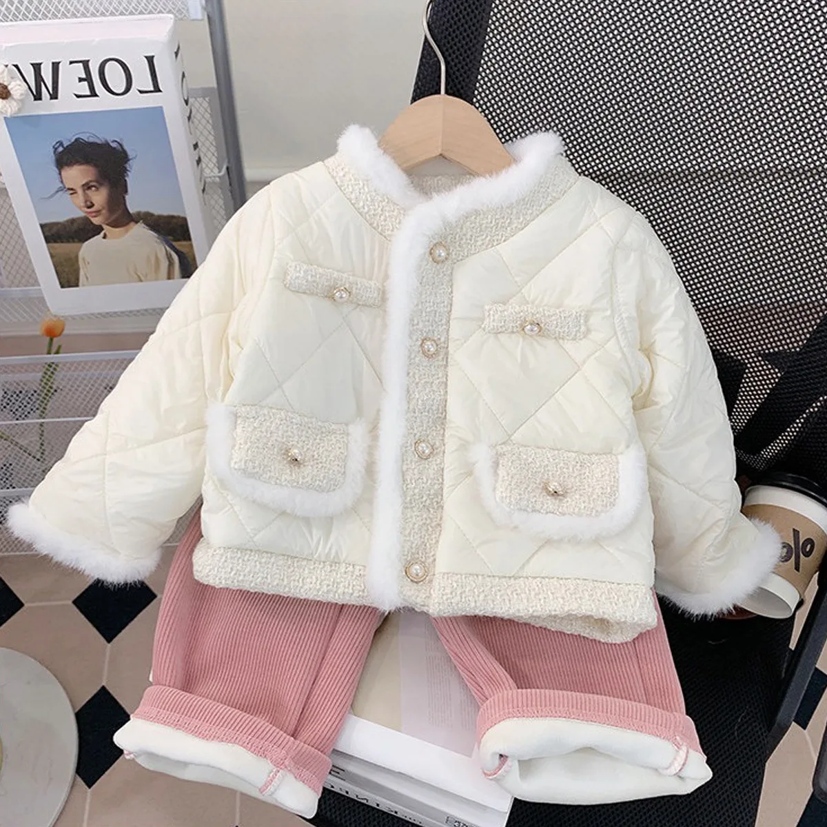 2024 Winter Children Girls Parkas Cotton Plus Velvet Thicken Warm Baby Girl Outerwear Coat Loose Long Sleeve Little Girl Jackets