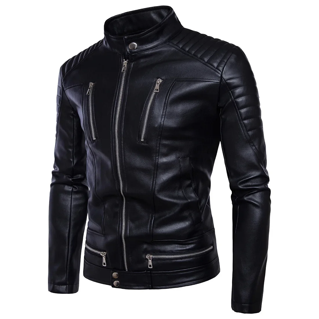 

2023 Spring and Autumn Punk Men's Motorcycle Multi Zipper Leather Coat Motorcycle Leather Coat Jacket