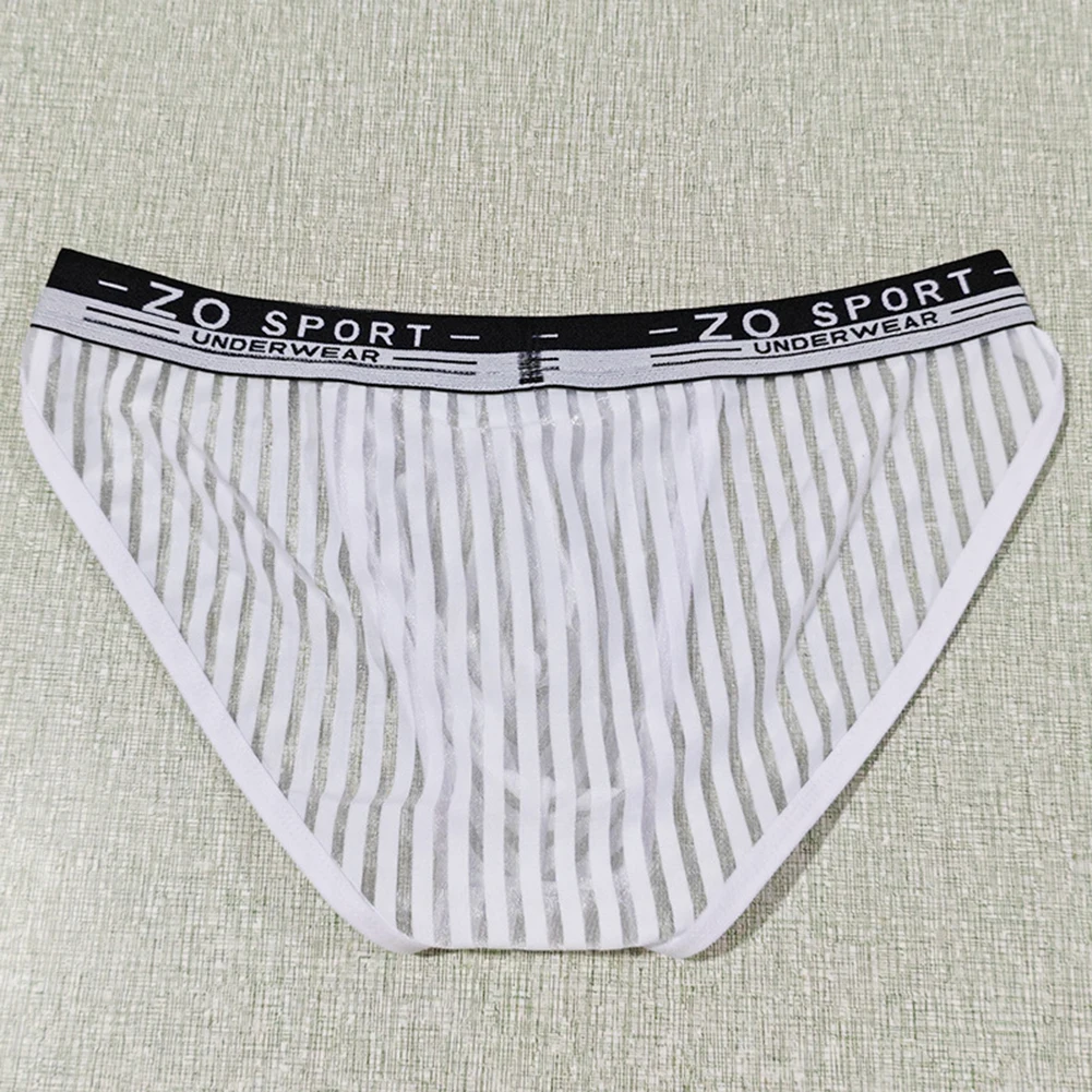 1pc Men Mesh Stripe High Fork Brief Underwear See Through IceSilk Panties Underpants Breathable Lace Sheer Briefs