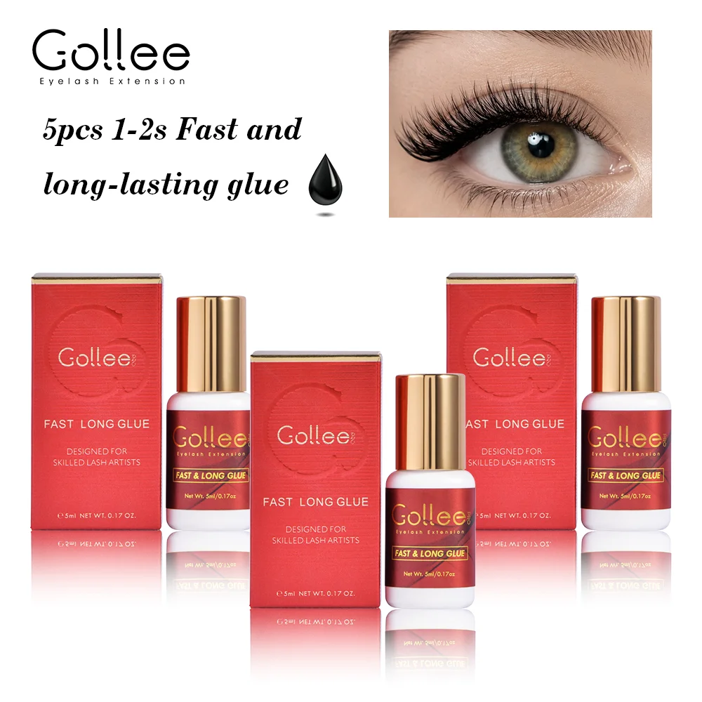 Gollee 3pcs 1-2s Dry Lash Adhesive Fast Long Glue Eyelash Extensions Lasting 6-7 Weeks Strong Waterproof Lash Professional Tools