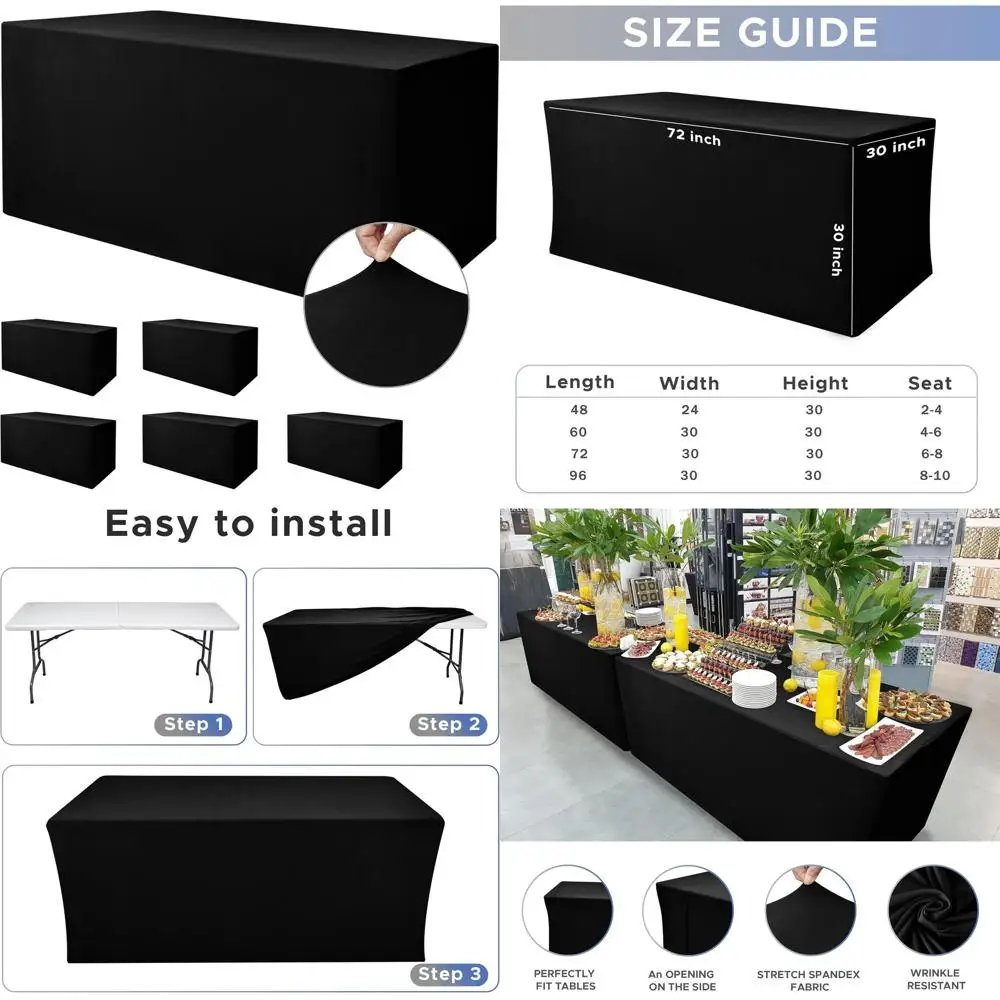 

Набор из 6 чехлов для столов из эластичного спандекса, 72x30 дюймов, полиэстеровая ткань, для вечеринок, выставок, банкетов