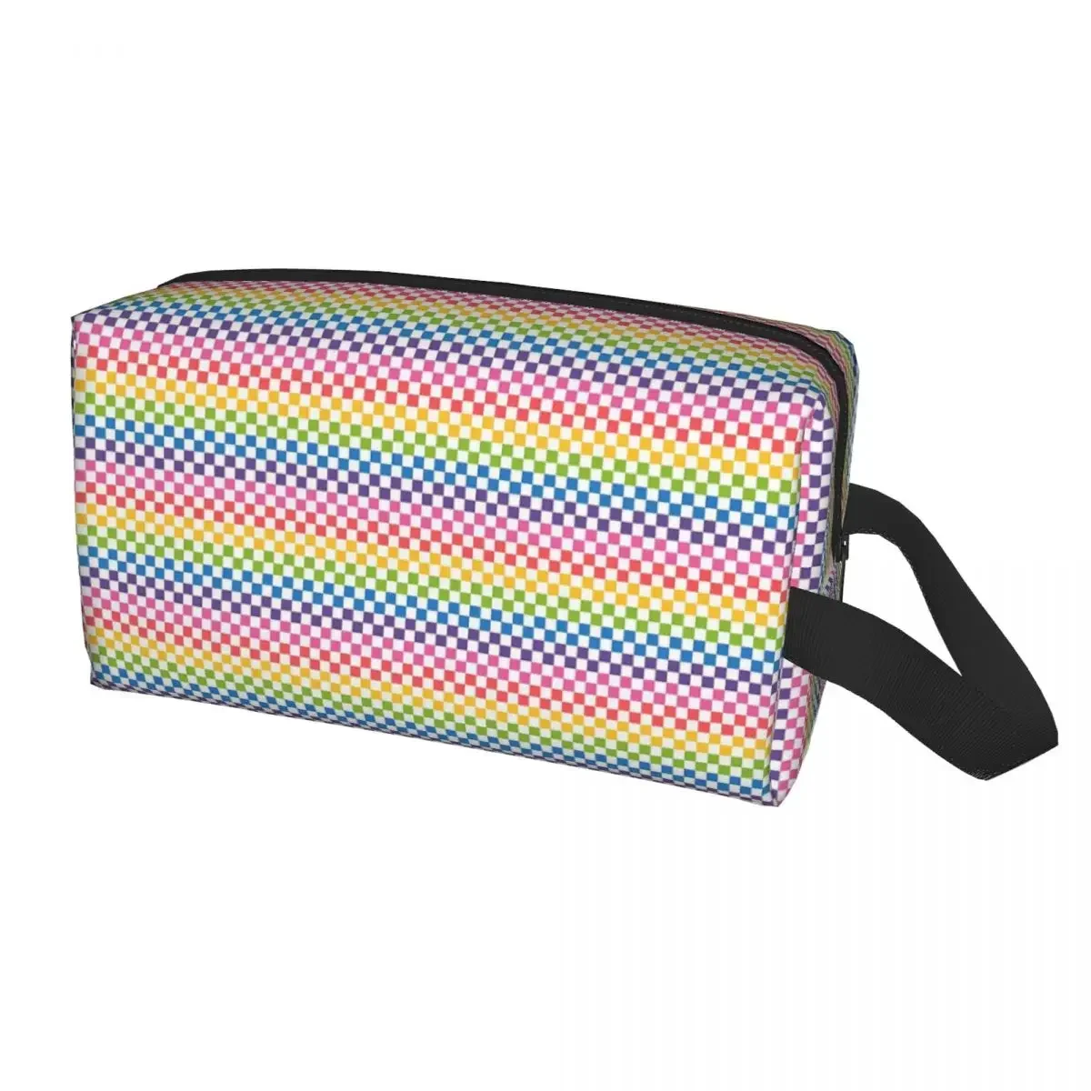 Rainbow Squares Pattern Checkered Travel Cosmetic Bag for Women Makeup Toiletry Organizer Lady Beauty Storage Dopp Kit