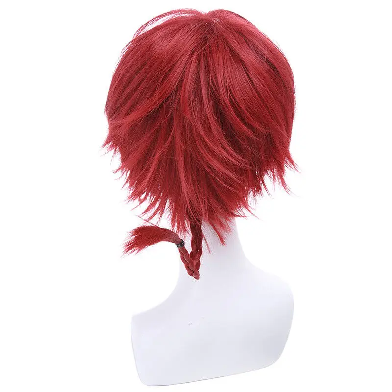 Ranma1/2 Ranma Short Straight Dark Red Cosplay Wig Braided Hair Wigs Unisex