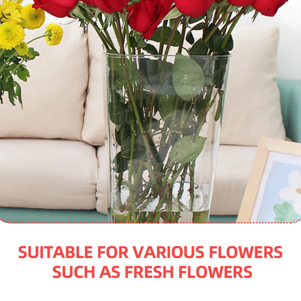 Clear Transparent Square Flower Bucket Sturdy Pet Material Decorative Flower Vase for Home Office Balcony Floral Arrangement