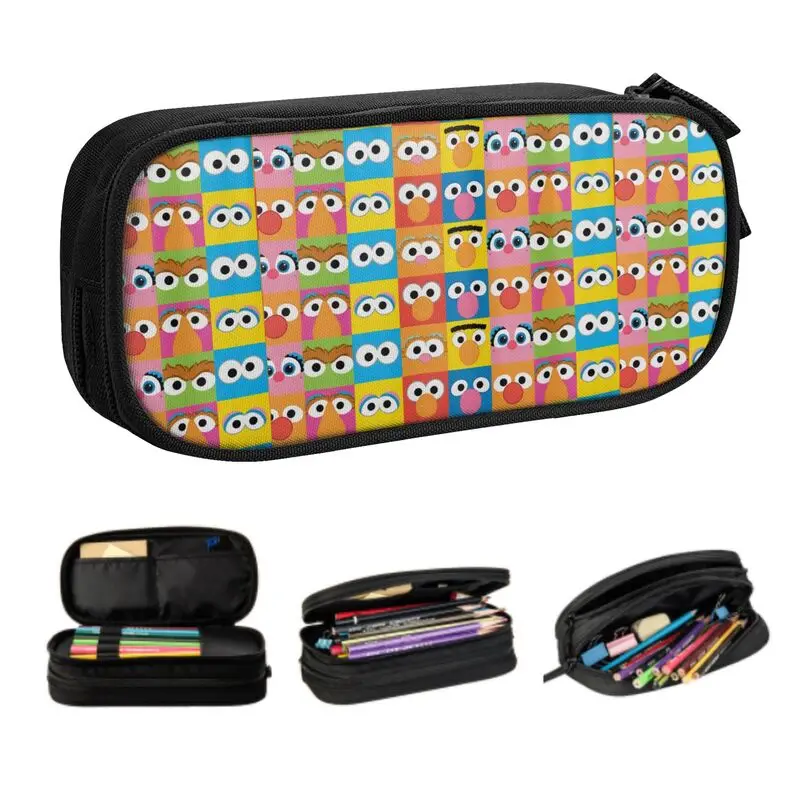 Custom Character Eye Pattern School Pencil Cases Boy Girl Big Capacity Sesames Street Pencil Bag Pouch Students Stationery