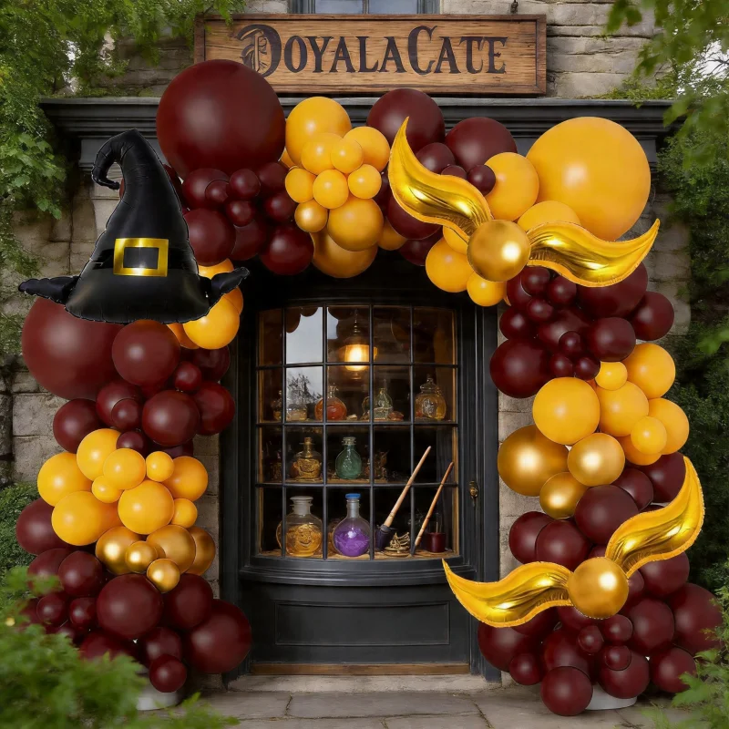 105-teiliges Ballongirlanden-Set im Magic Academy-Stil, Kaffee-Gold Zaubererhut-Ballonkette, Geburtstagsparty-Dekorationsballons – Detail 3