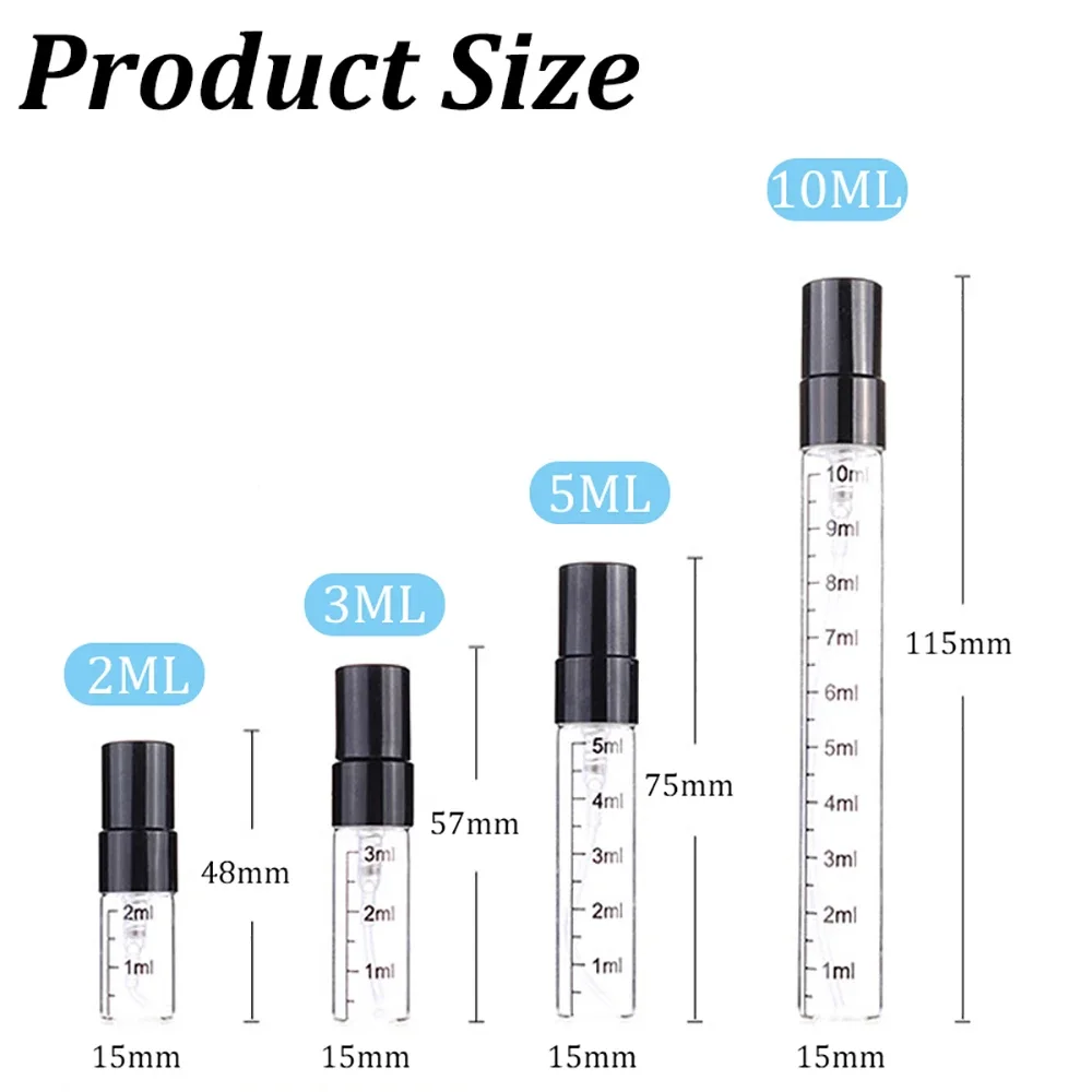 10 pièces 2ML 3ML 5ML 10ML bouteille de parfum rechargeable avec échelle Mini flacon pulvérisateur en verre atomiseur de parfum pour sac à main de voyage Portable