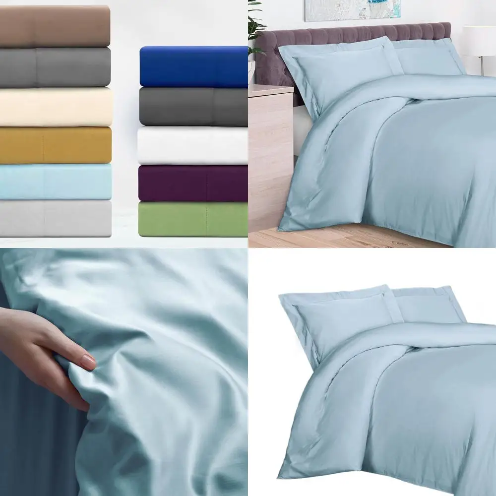 

Luxury Bamboo Rayon Duvet Cover Set - Full/Queen, Light Blue, Button Closure, 300 Thread Sateen