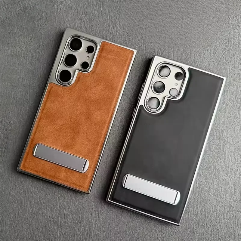 Etui na telefon z ekoskóry PU w stylu biznesowym z funkcją podstawki do Samsung Galaxy S25 S24 Ultra S22 Plus S23 FE, składana podstawka, obudowa PC — zdjęcie produktu 2