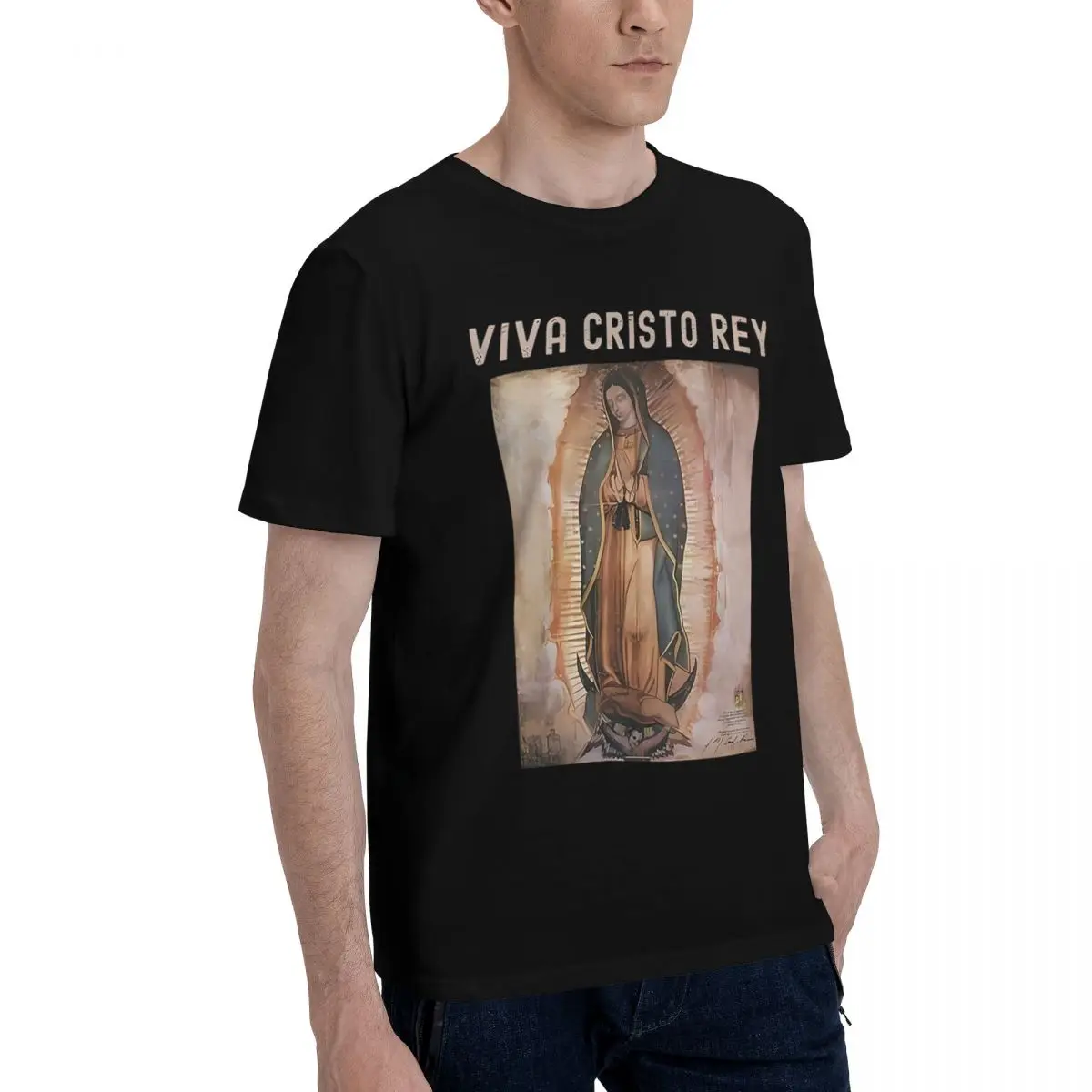 Viva Cristo Rey Men's 100% Cotton Casual Breathable Soft All-Season Confortable Kawaii Mens Designer Clothes Tshirts Men