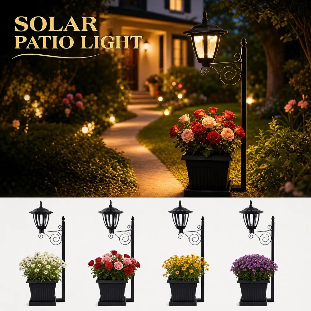 Solar Garden Light Iron Street Lamp Ornament With Planter Pot Ground Stake For Yard Lawn Patio Outdoor Landscape Decor Lamp