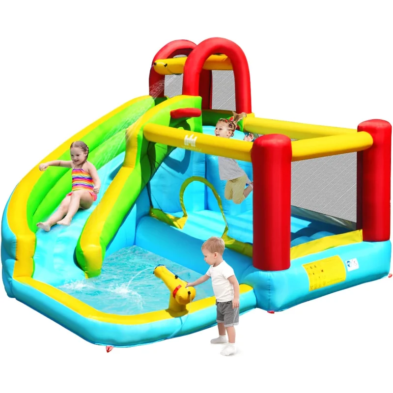 

BOUNTECH Надувная водная горка Bounce House, детский надувной замок для прыжков в аквапарке с брызгами бассейна, стена для скалолазания