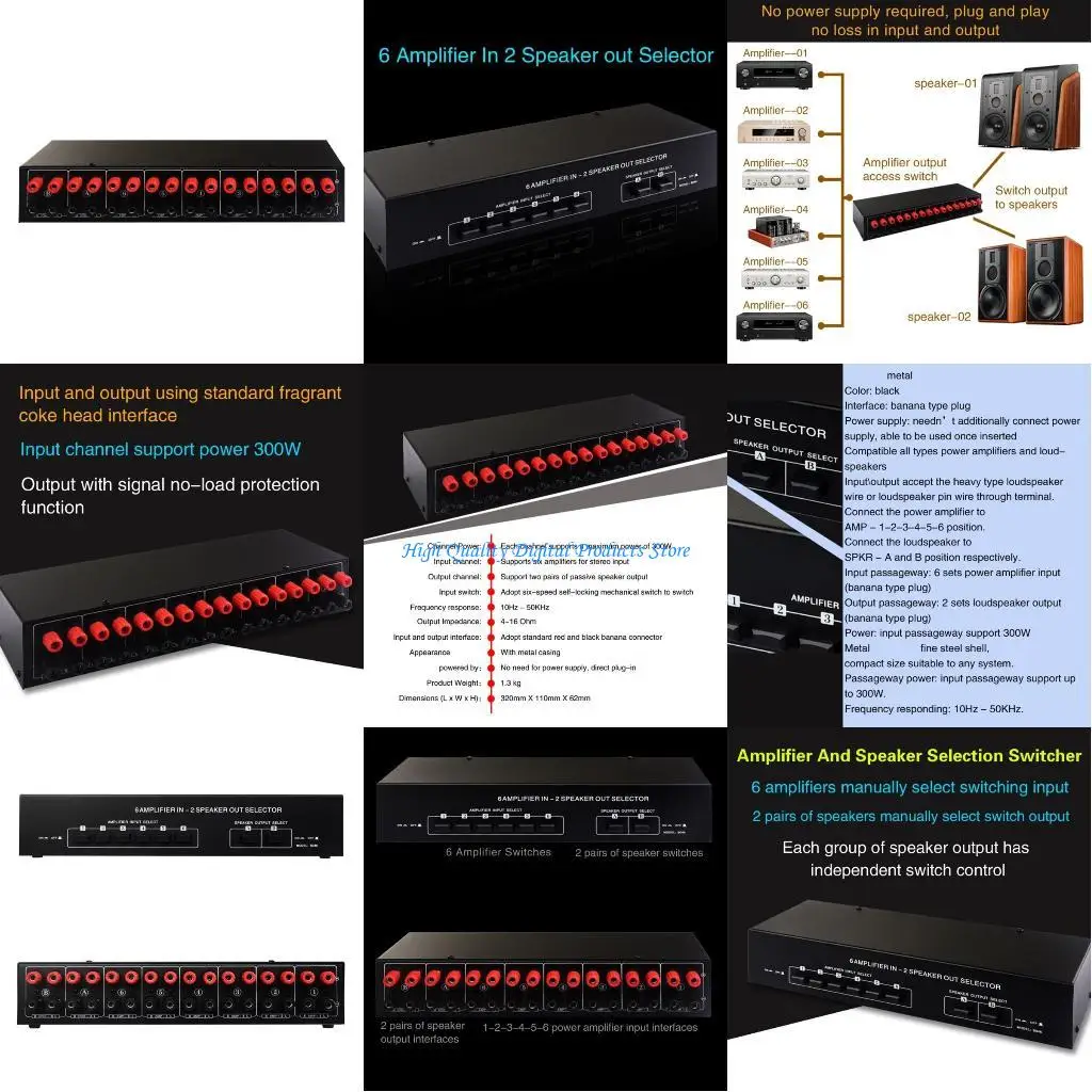 U2JE 4 Input 2 Output  Power Amplifiers And Speaker Switcher Switching Splitters 4 Amplifiers in and 2 Speaker Out