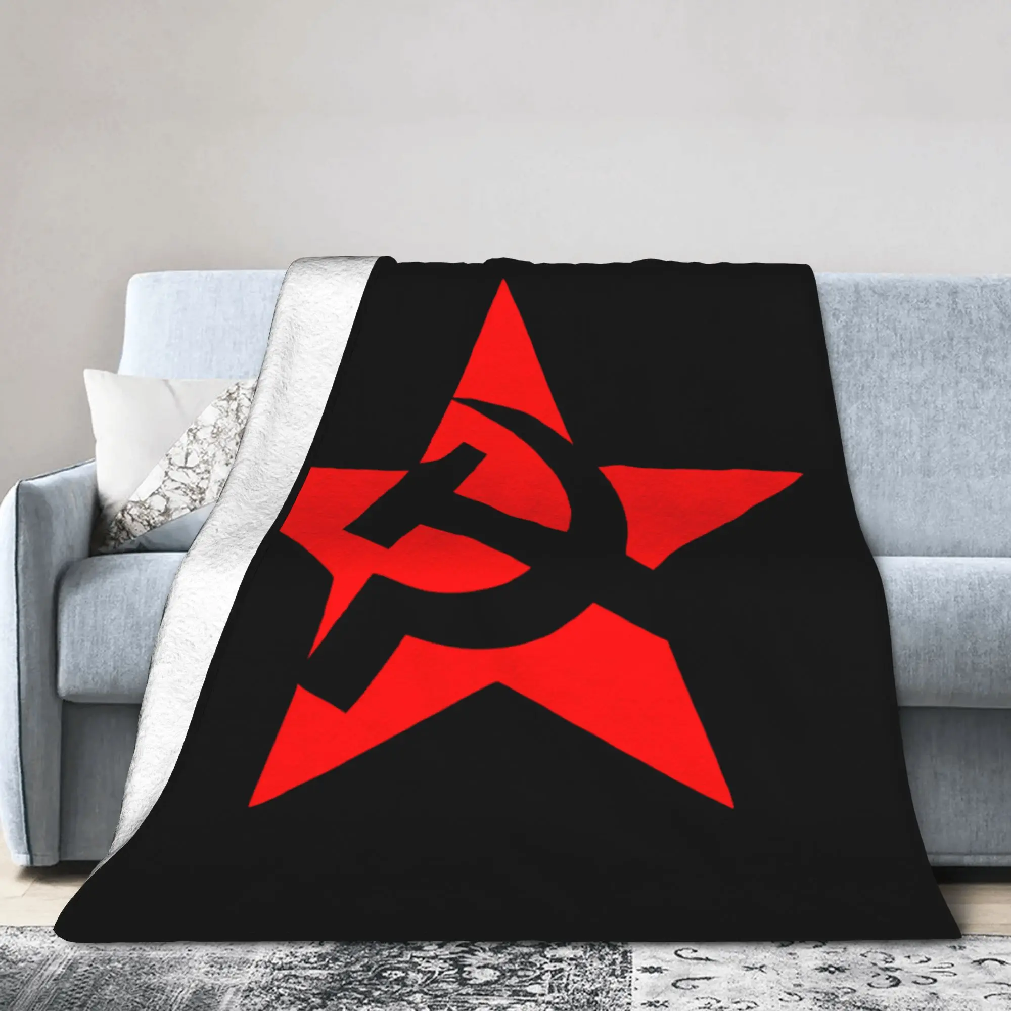 Hammer Sickle Soviet Union CCCP Blanket USSR Russian Flannel Warm Bedding Throw Blankets for Lounge Spring Restaurant Ultra-Soft