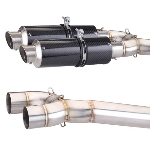 मोटरसाइकिल स्टेनलेस निकास पाइप डबल आउटलेट मध्य लिंक ट्यूब एस्केप मोटो सहायक उपकरण FZ6 FZ6N FZ6S 2004-2009 के लिए 10 best sales यामाहा FZ6 एग्जॉस्ट - №2