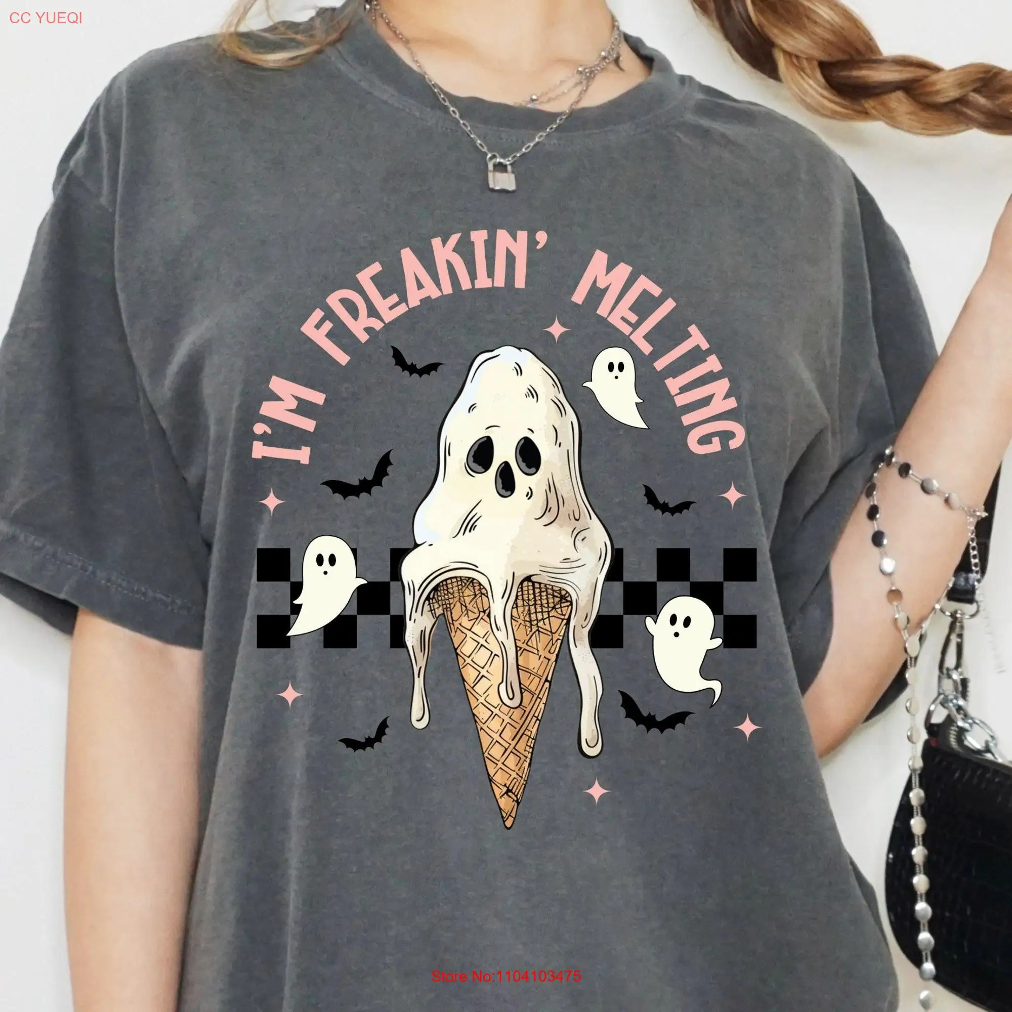 Retro Melting Ice Cream GhosT T Shirt comfort colors Halloween summer fall for women spooky season long or short sleeves