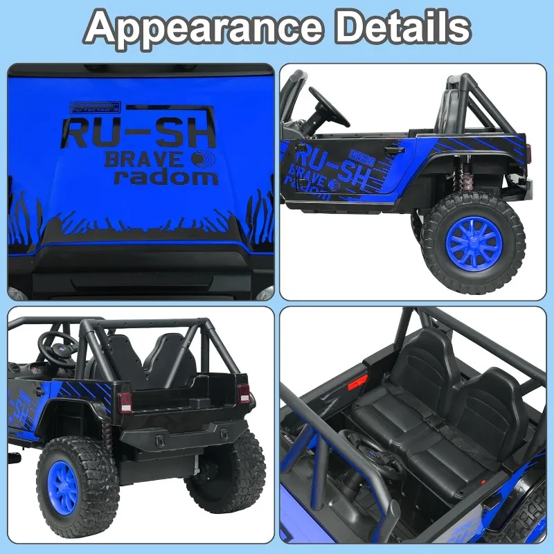 24V 5AH 2 lugares rodas elétricas 4WD veículos elétricos infantis controle remoto UTV passeio carro absorvedor de mola sem fio Bluetooth (azul)