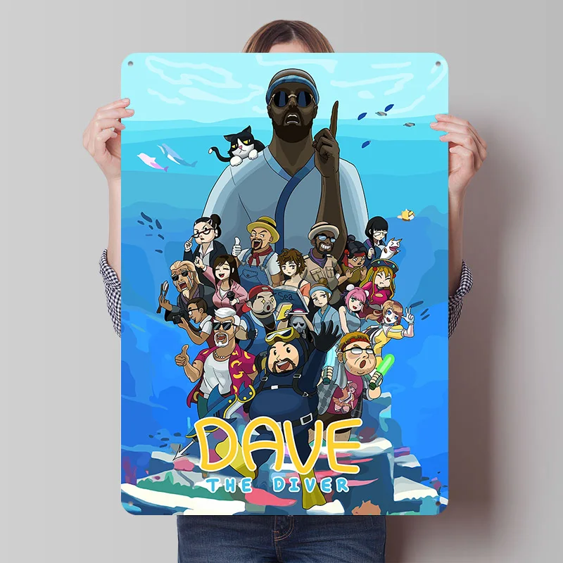 Dave the Diver Pixel Art Tinplate Poster Customized Wall Art Vintage Metal Signs Retro Tin Plaque for Home and Decoration Gaming