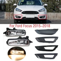 Luz antiniebla antiniebla para Ford Focus MK3 2015 2016 2017 2018, luz antiniebla del parachoques delantero DRL, cubierta de lámpara de conducción diurna, marco, rejilla de capó