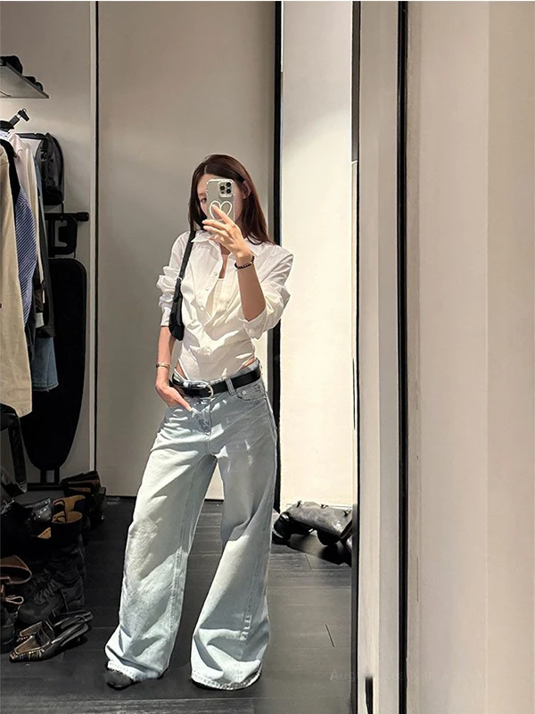 

Джинсы женские с высокой талией, широкие, свободные, прямые, повседневные, в пол, модные, осенние, новинка