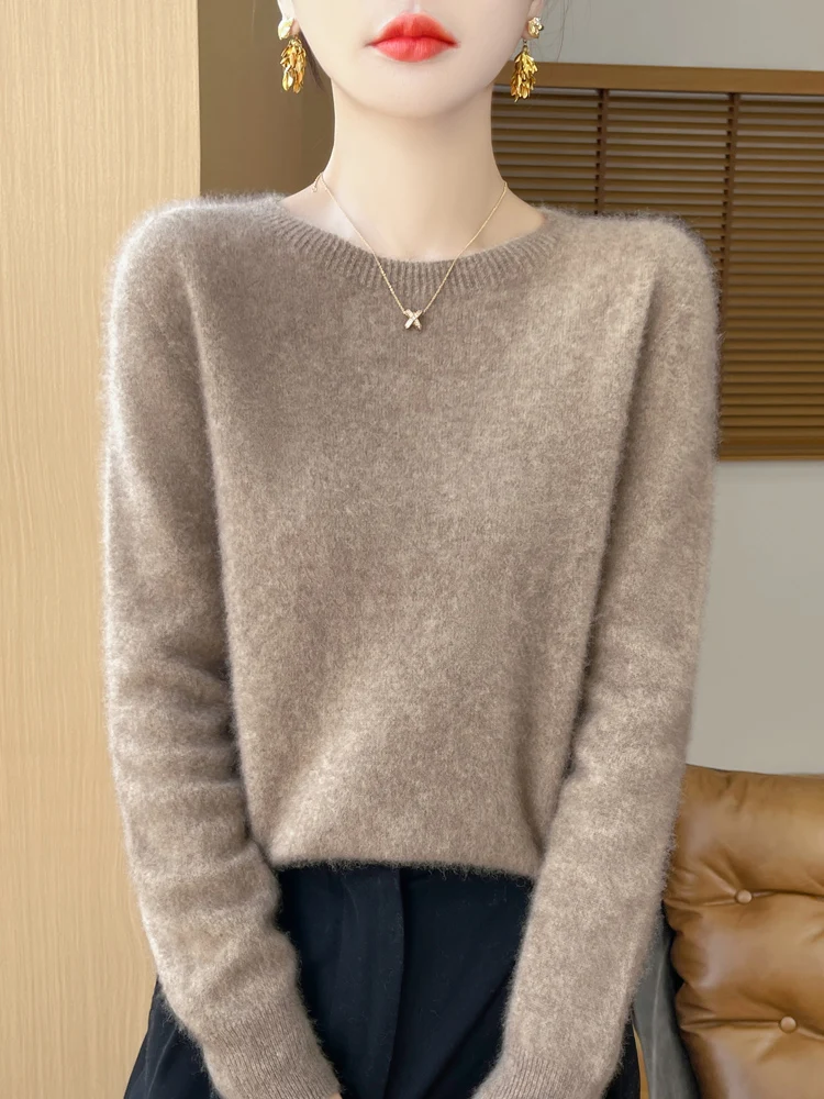 ANGEL Women 100% Merino Wool Cashmere Sweater O-Neck Pullover Autumn Winter New Knitted Casual Tops Long Sleeve Warm Jumper