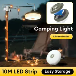 USB Rechargeable Camping Light Outdoor Tent Light XTE LED Flashlight with Magnet Hook 10 Meter Light Strip (warm Light+RGB)