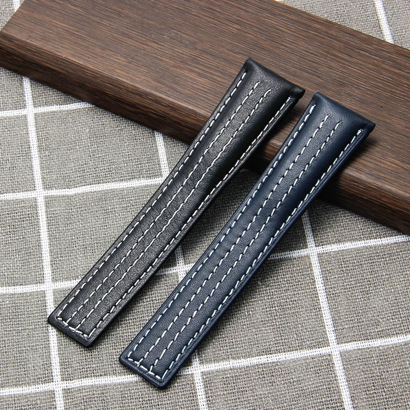 22mm acessórios de relógio de couro genuíno para heuer tag série sweatproof pele-amigável elástico pulseira de relógio azul preto