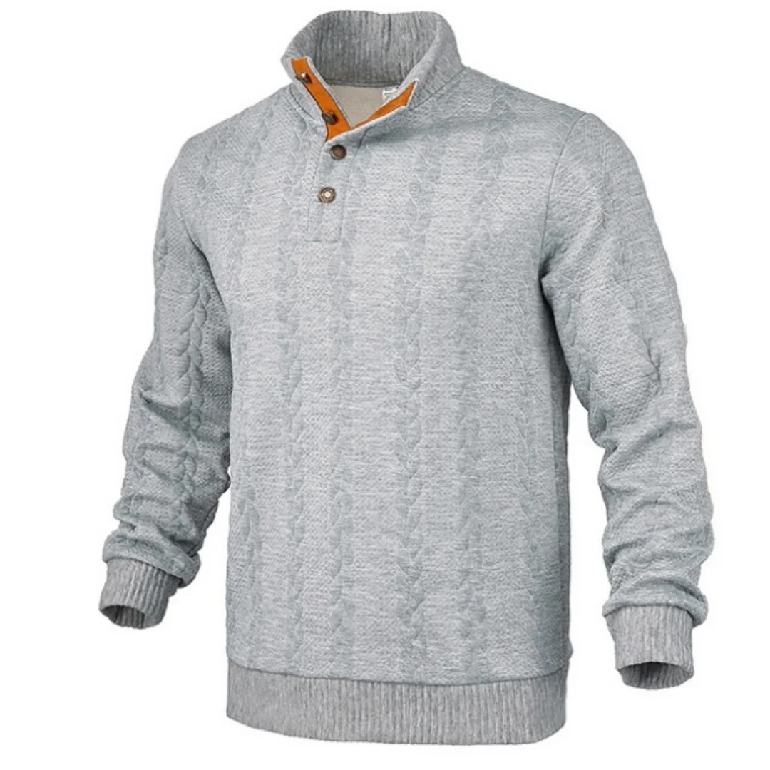 Men's Casual Knitted Jacquard Sweaters Autumn Button Stand up Long-sleeved Pullover Half Turtleneck Sports  Sweatershirt