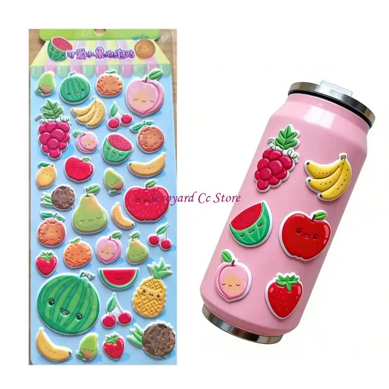 N3UC Cartoon Fruit Foam Sticker Kids Motivational Sticker for Notebook Journal Planner Scrapbooking Phone Case Decoration