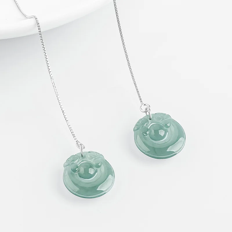 Mai Chuang/ 925 Silver Inlaid Natural Jade A+ Ssangyong Fashion Fine Jewelry Accessories Luxury Women's Drop Earrings Gift